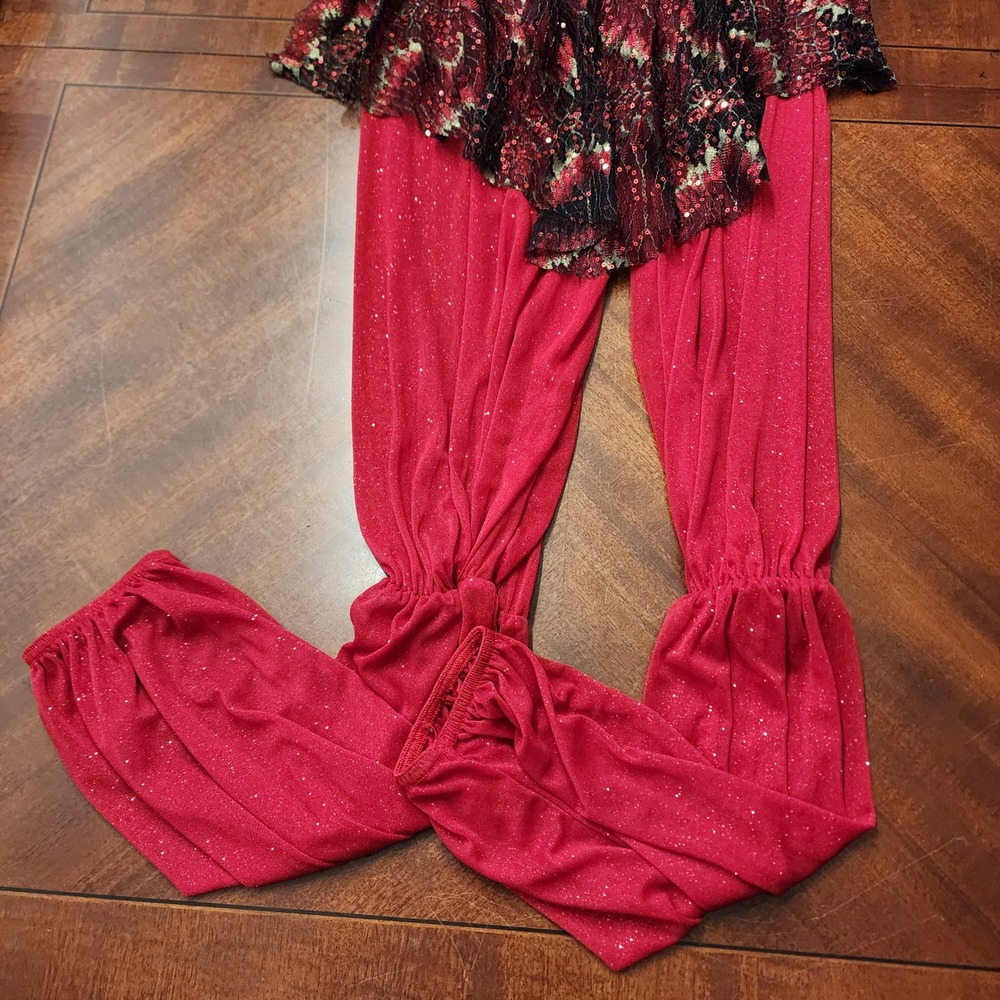 A Wish Come True Dance Costume Womens Small Red Gold Sequin Bollywood Dance - Picture 8 of 8